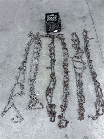 Assorted Tire Chains and Milk Crate
