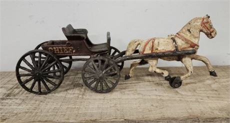 1950s-60s Cast Iron Chief Horse & Carriage with Driver