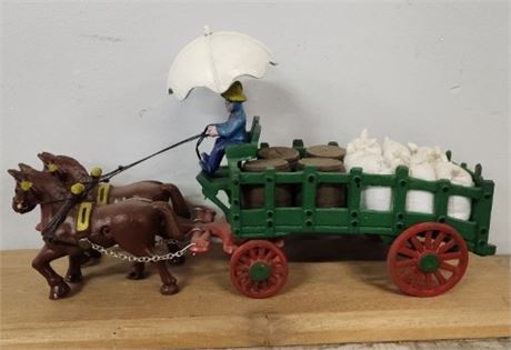 1950s-60s Cast Iron Horse Drawn Supply Wagon with Driver