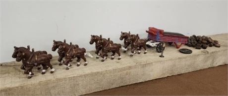 1950s-60s Cast Iron Clydesdales/Keg Wagon/Kegs & Wheel Parts