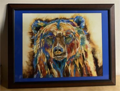 CAROL HAGAN "BLUE EARED BEAR" LIMITED EDITION 16' X 20' LITHO-21" X 27" FRAMED