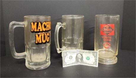 Large Glass Beer Stein Trio