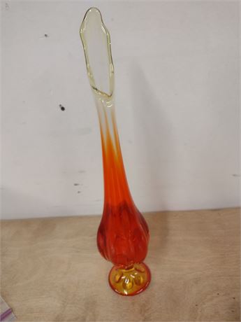 Vintage Viking Glass MCM Orange Red Yellow Glass Bud Vase