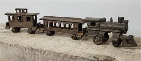 1950s-60s Cast Iron Train Engine/Car/Caboose Set