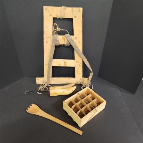 Collectible Wood Pack Frame/Ladle/Egg Crate/Shoe Block