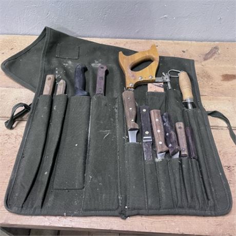 Knife Set for Meat Processing w/ US Army Roll