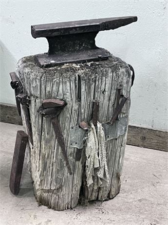 Awesome Antique Anvil with Blacksmith Tools