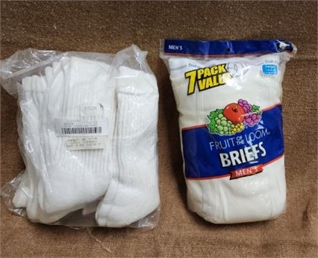 10pc Socks Sz 10-13 and 7pcs White Briefs Sz L