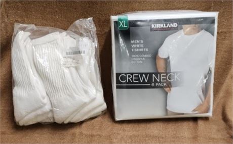 7pc Socks Sz 10-13 and  5pc. White T-Shirts Sz XL
