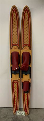 VINTAGE 1970s  WOODEN WATER SKIS PAIR