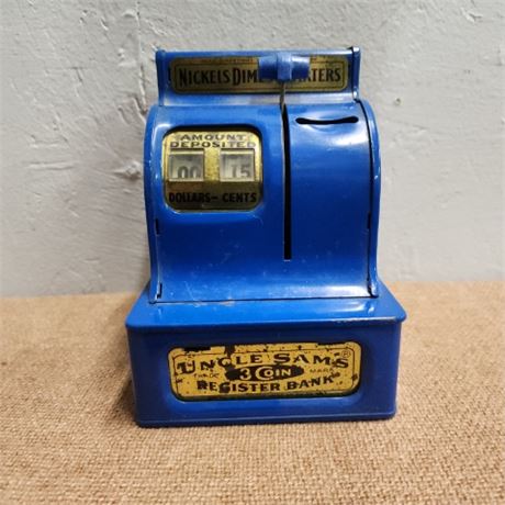 Antique Uncle Sams  3 Coin Register Bank