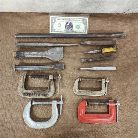Assorted C-Clamps & Punches/Chisels