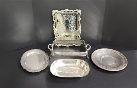 Vintage Silver Plated Trays & Server