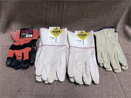 New Work Gloves - 4 Pair XL (one leather)