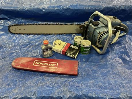 Vintage Homelite Chainsaw with Many Extras