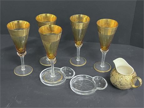 Vintage Drink Coasters with Cigarette Rests & Cocktail Glasses