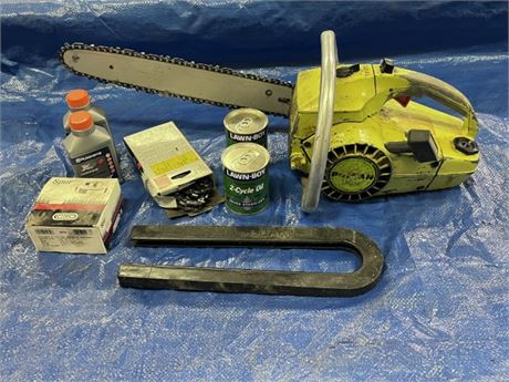 Vintage Poulan Chainsaw with Many Extras