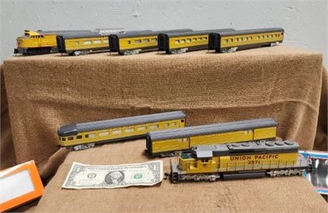 Vintage HO Scale Union Pacific Engine Pair with Passenger Cars