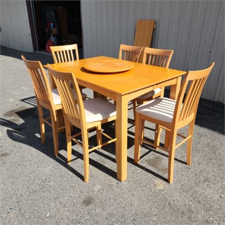Lazy Susan Dining table w/ 8 Stools & Extra Leaf