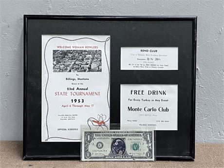 1953 Reno Club/Monte Carlo Billings, MT Framed Bowling Advertisement