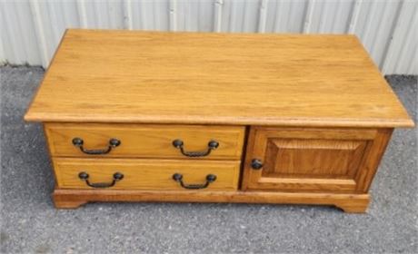 Oak Coffee Table w/ Drawers & Cabinet - 45x21x19