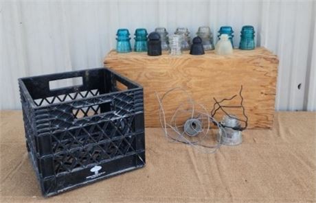 Vintage Insulators with Crate