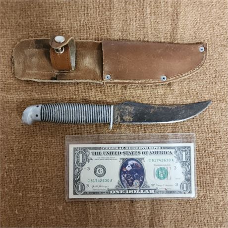Steel Handled Hunting Knife w/ Leather Sheath