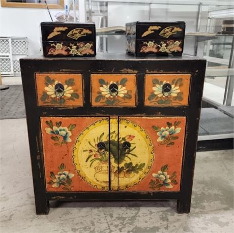 Asian Style Cabinet & Trinket Box Pair