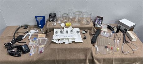 Home Lab Set with Vintage Test Tubes & Pyrex Beakers + Test Kits