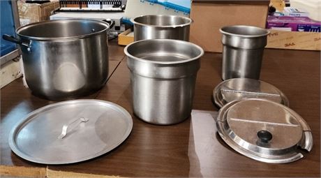3 Stainless Soup Warmer Liners w/ 2 Lids & Lidded Stock Pot