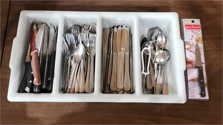 Assorted Silverware & Caddy