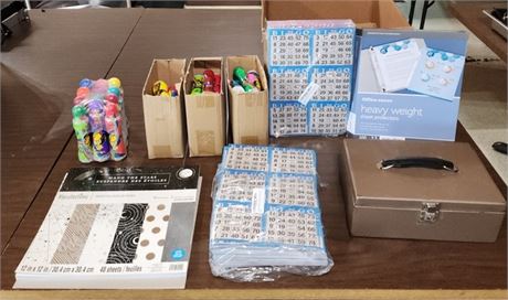 New Bingo Boards/Markers/Cash Box/Sheet Protectors