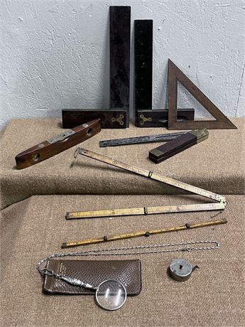 Antique Layout Tools & Magnifying Glass