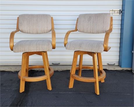 Oak w/ Cushions Swivel Stool Pair