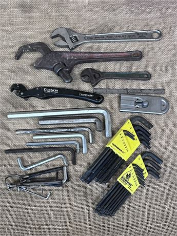 Assorted Adjustable Wrenches & Hex Keys