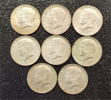8 - 1965 & '67 Kennedy Silver Half Dollars
