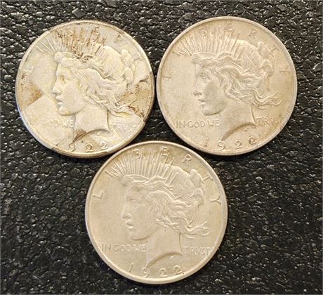 3- 1922 Silver Liberty Peace Dollars