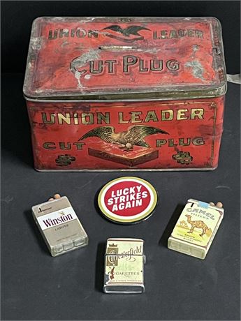 Vintage Tobacco Tin & Lighters