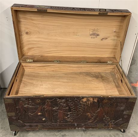 Antique Chinese Chest Oriental Carved Wood