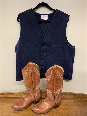 FILSON VEST (SIZE 15) TONY LAMA BOOTS (SIZE 7)