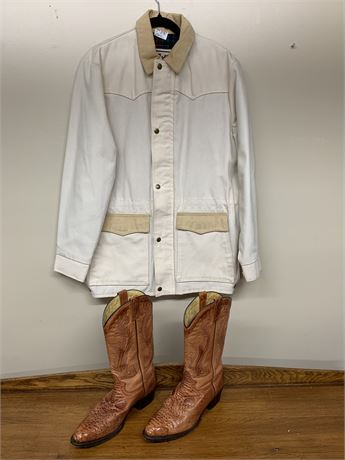 VINTAGE WALLS COAT (SIZE SMALL 34/36) & BOTAS JACA MENS (SIZE 9 MEN)