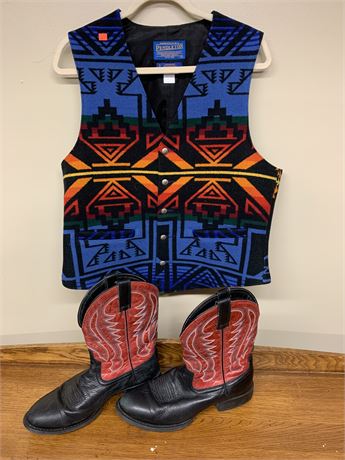 PENDLETON VEST (SIZE L) & ARIAT BOOTS (SIZE 11 MEN)