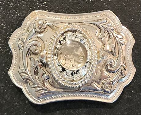 1930 Indian Head Nickel Belt  Buckle w/ Inlaid Silver