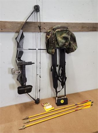 PSE Graphic Compound Bow w/ 3 Broadhead Arrows & Back Pack Quiver