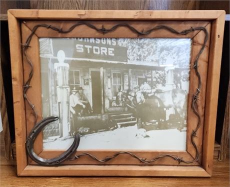 Horseshoe & Barbed Wire Frame General Store Picture- 17x14
