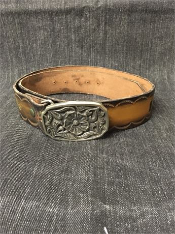 German Silver Buckle on Hand Tooled Belt. T95