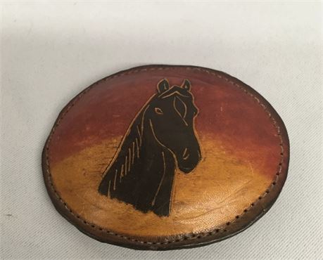 Vintage Leather Hand Tooled/ Carved Horse Portrait Buckle. M107