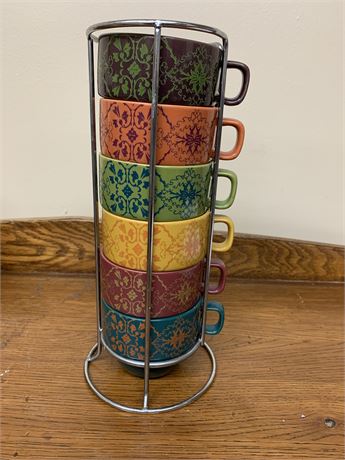 World Market Stacked Coffee Mugs Set of 6 Chrome Rack