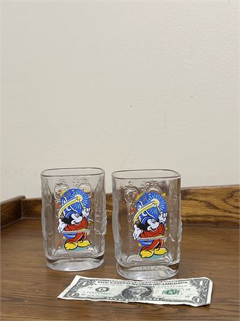 Two Walt Disney World 2000 McDonalds Celebration Mickey Mouse Epcot Glass Cups
