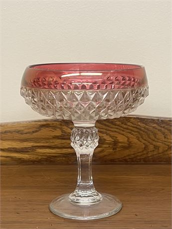 Antique Indiana Glass Ruby Red Rim Flash Diamond Point Pedestal Candy Dish